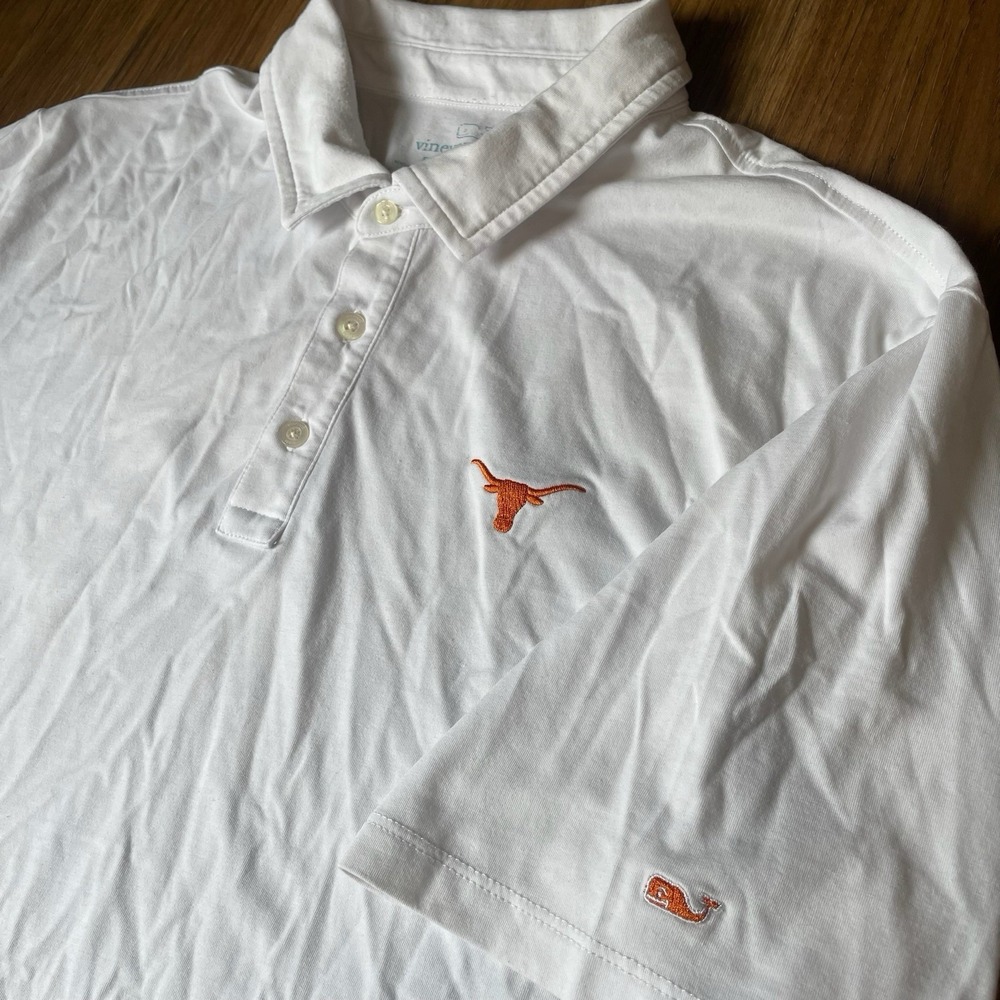 University Of Texas Polo Shirt Men L Vineyard Vines White Edgartown UT Longhorn - Picture 1 of 12